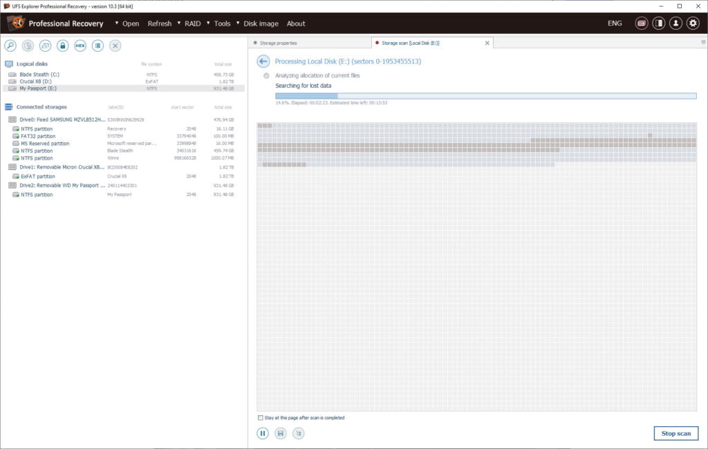 Screenshot di UFS, un software per il recupero dati