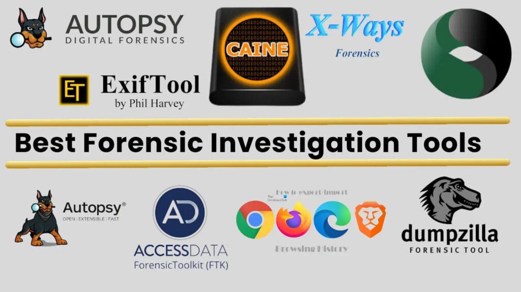 Icone di software per diverse tipologie di perizie informatiche forensi